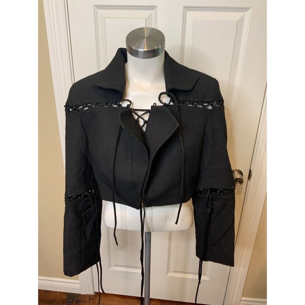 Aya Muse Sycamore Black Cropped Lace-Up Panel Jacket NWT $1018, Size Medium - Picture 2 of 7